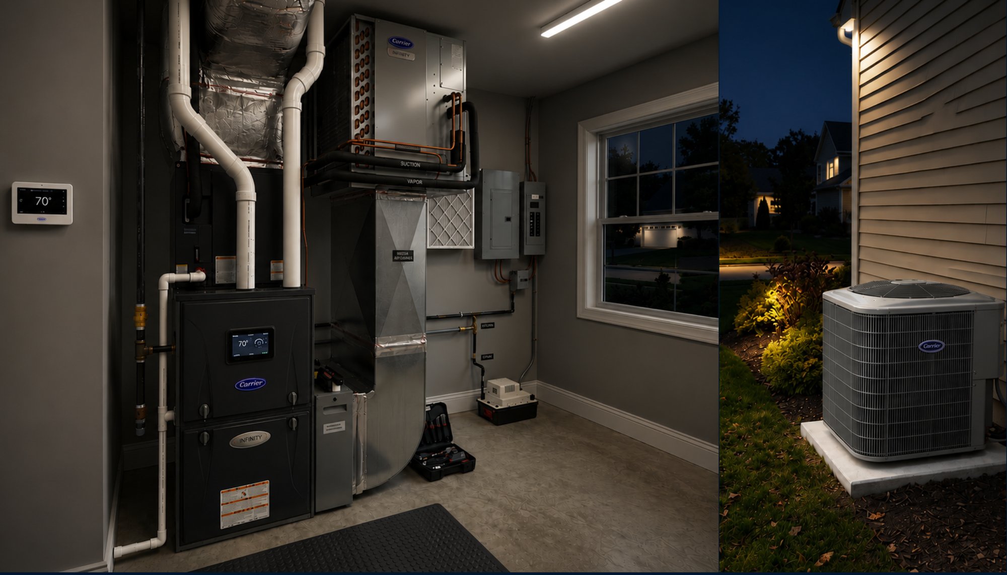 Residential furnace and outdoor cooling equipment